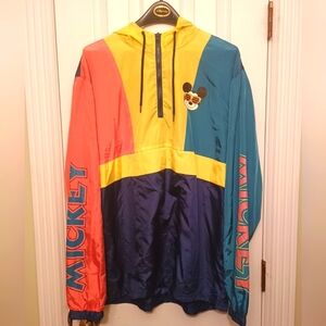 Disney Mickey Mouse Wind Breaker Hooded Pullover Sz XL